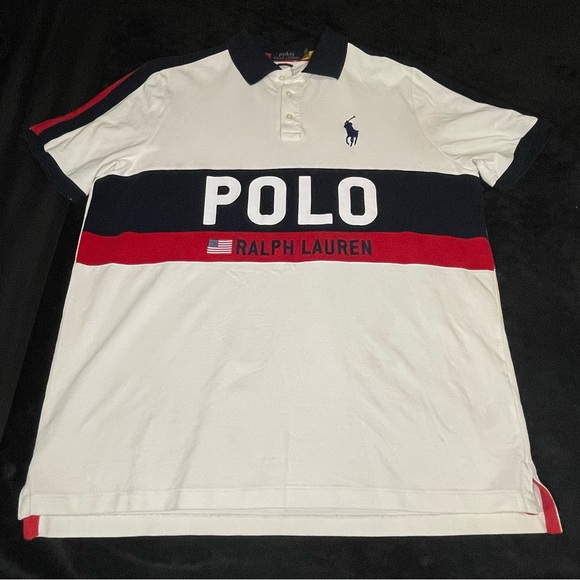 Polo Ralph Lauren Mens Size Large Mesh Polo Shirt US Flag Big Pony Logo Gray - Picture 2 of 9